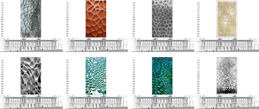 Palacio San Francisco. Variaciones de piel en fachada principal.